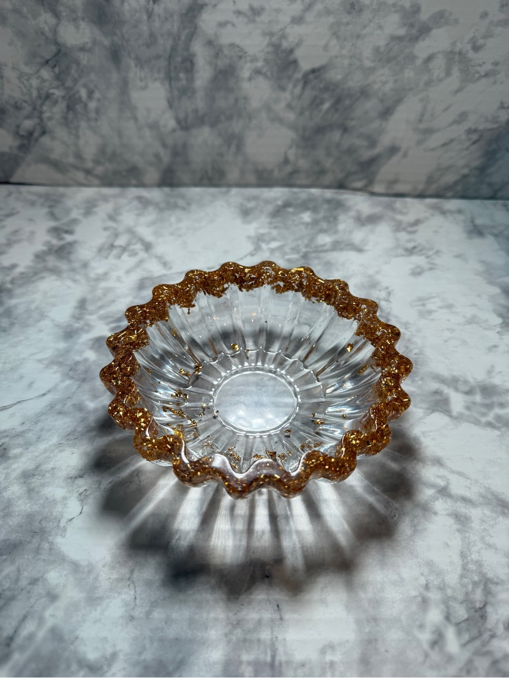 Clear Resin Decorative Bowl with Gold-Fleck Ruffled Edge